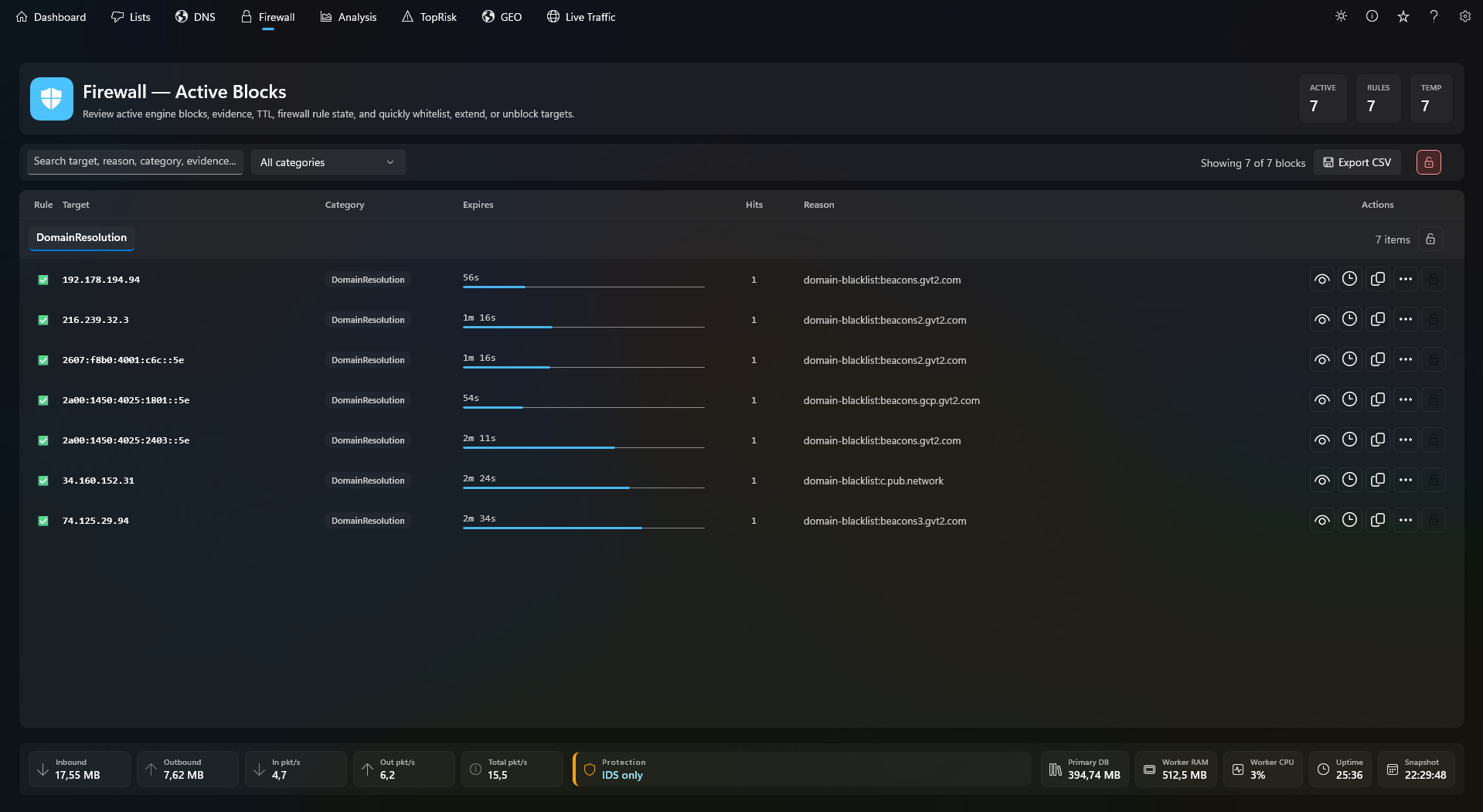 Firewall events screenshot