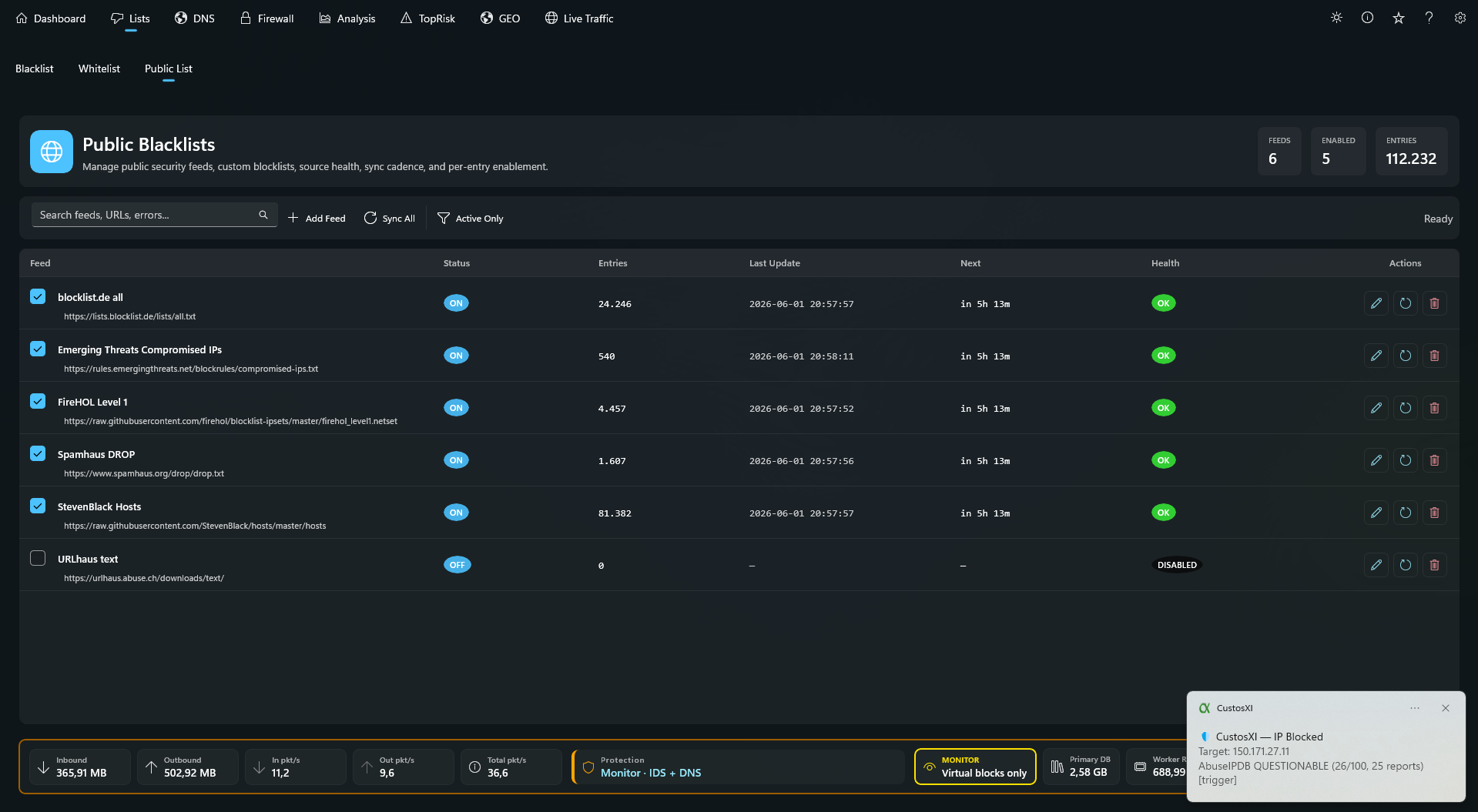 Public blacklist screenshot