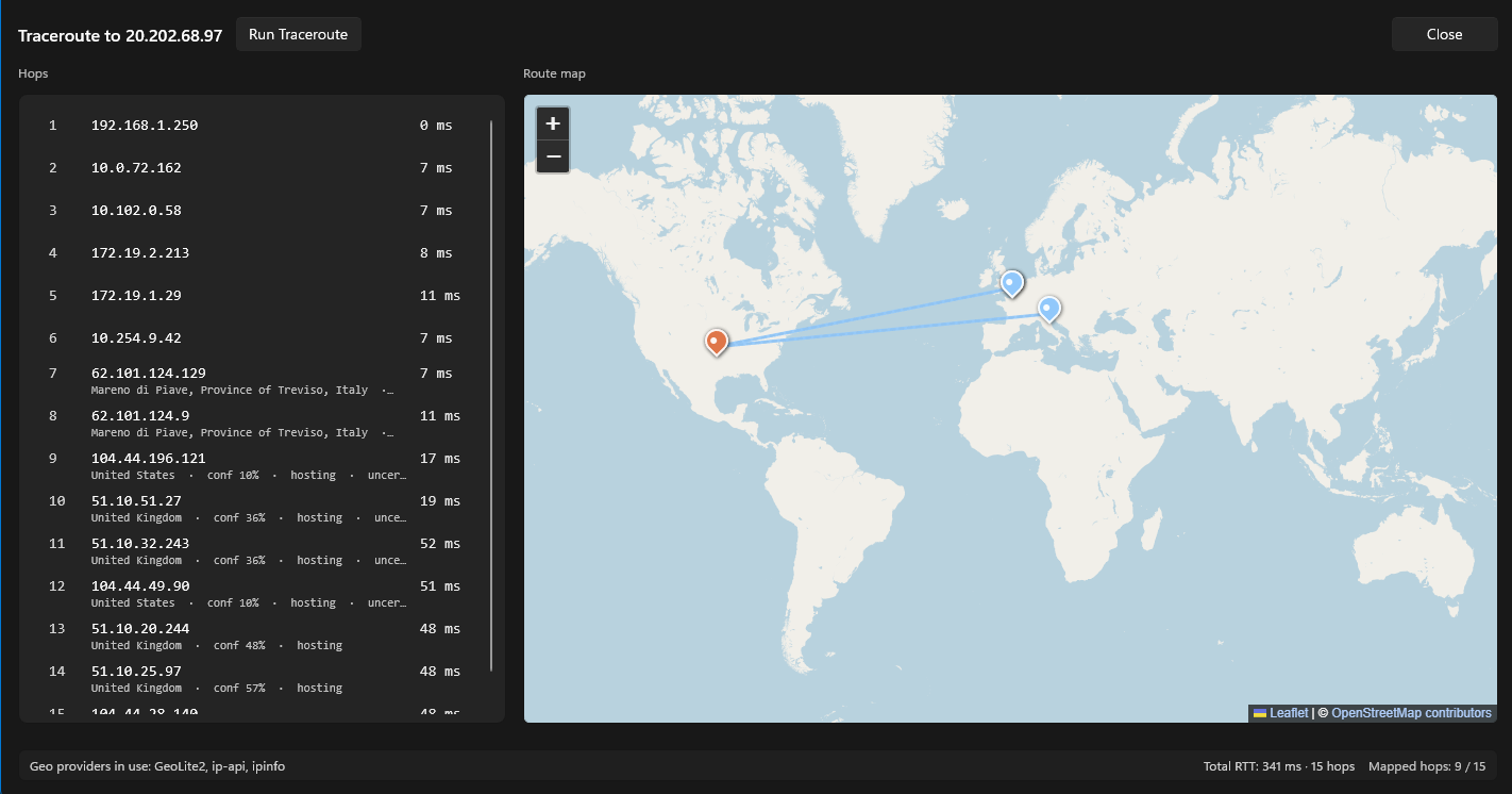 Traceroute screenshot